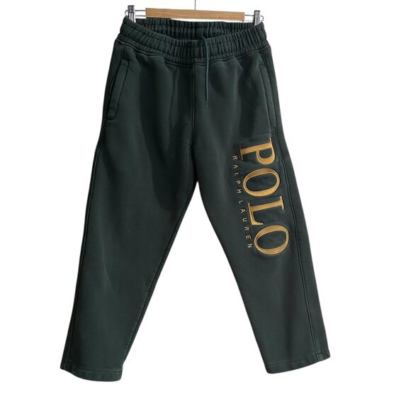 Vtg Polo Ralph Lauren Joggers • Women’s XL • Green Heavy Cotton Gold Spell Out - Picture 1 of 6
